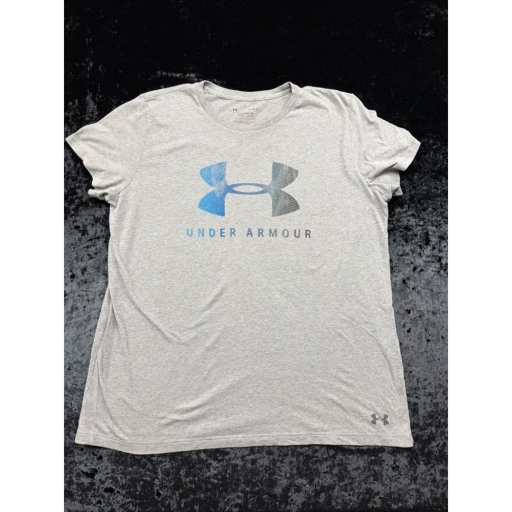 Under Armour Women XL The Classic Tee Gray Blue Logo Short Sleeve Athletic Shirt